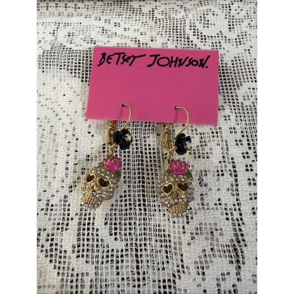 Betsey Johnson Sugar Hill Skull Earrings Rare- 16” Whimsigoth